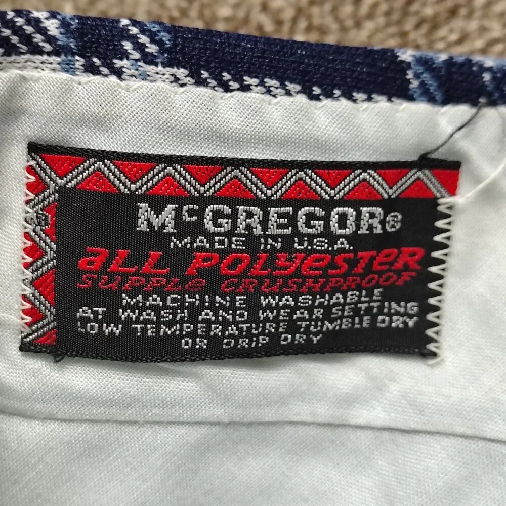 VINTAGE PLAID PANTS Men 31x32 Blue Polyester Flare Leg Slacks Retro Disco Style - Picture 2 of 8